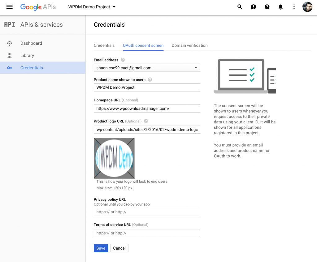 Setup Consent Screen