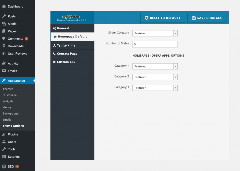 Homepage Settings
