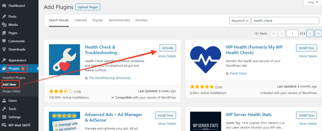 activate health check plugin