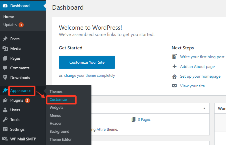 customize feature in wordpress