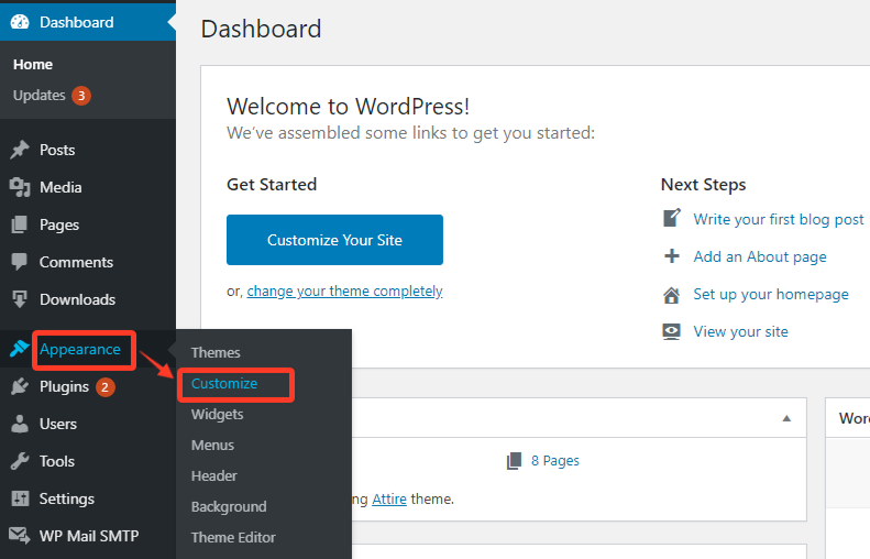 customize option in wordpress