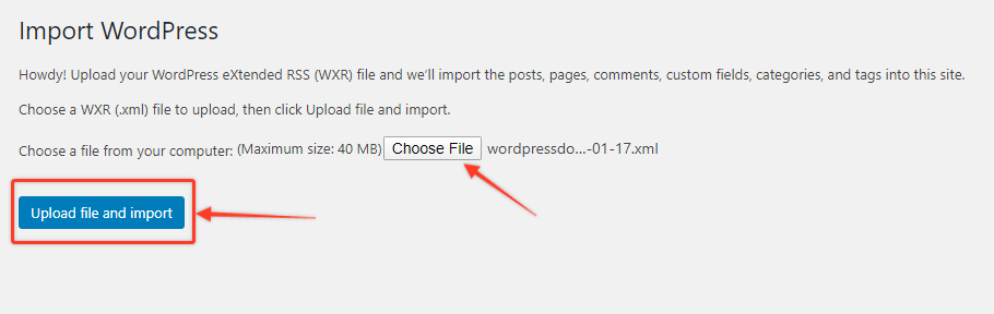 upload file and import