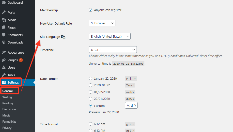 site language option in wordpress