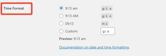 time format in wordpress