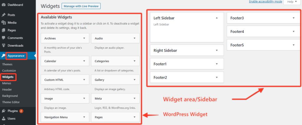 wordpress widget and sidebar/widget area