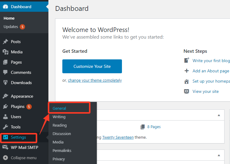 wordpress admin dashboard