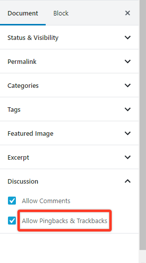 enable pingback in wordpress for individual post