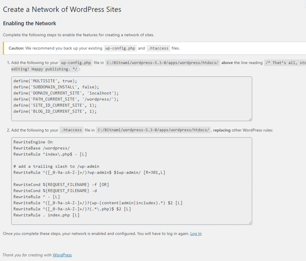 put the codes to enable the multisite network