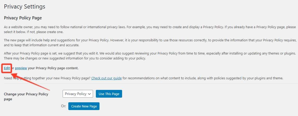 edit privacy policy page