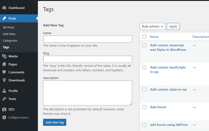 Create WordPress Tags