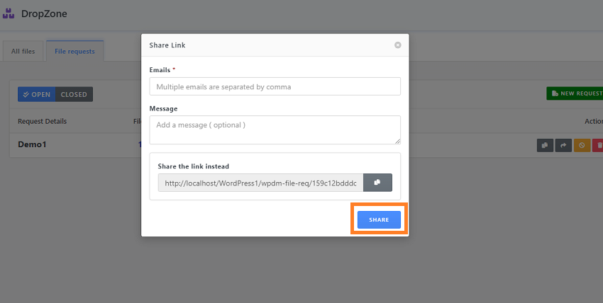 DropZone share file requests