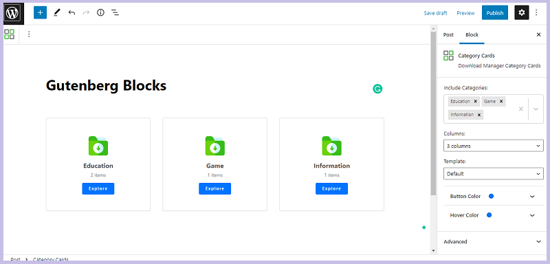 WordPress Download Manager Category Cards Block