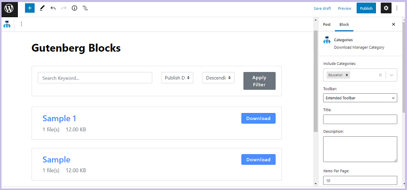 WordPress Download Manager Categories Block