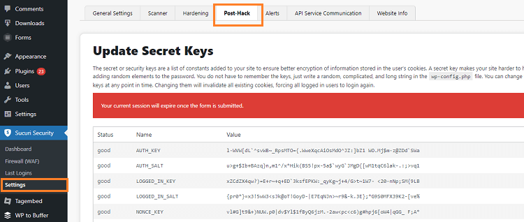 Update WordPress security keys and salts